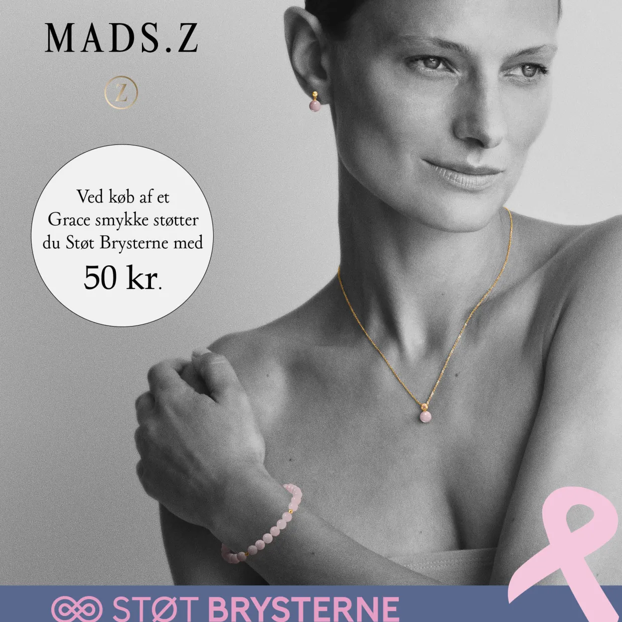 MADS Z GRACE ØRERINGE I SØLV MED ROSAKVARTS - 2116201