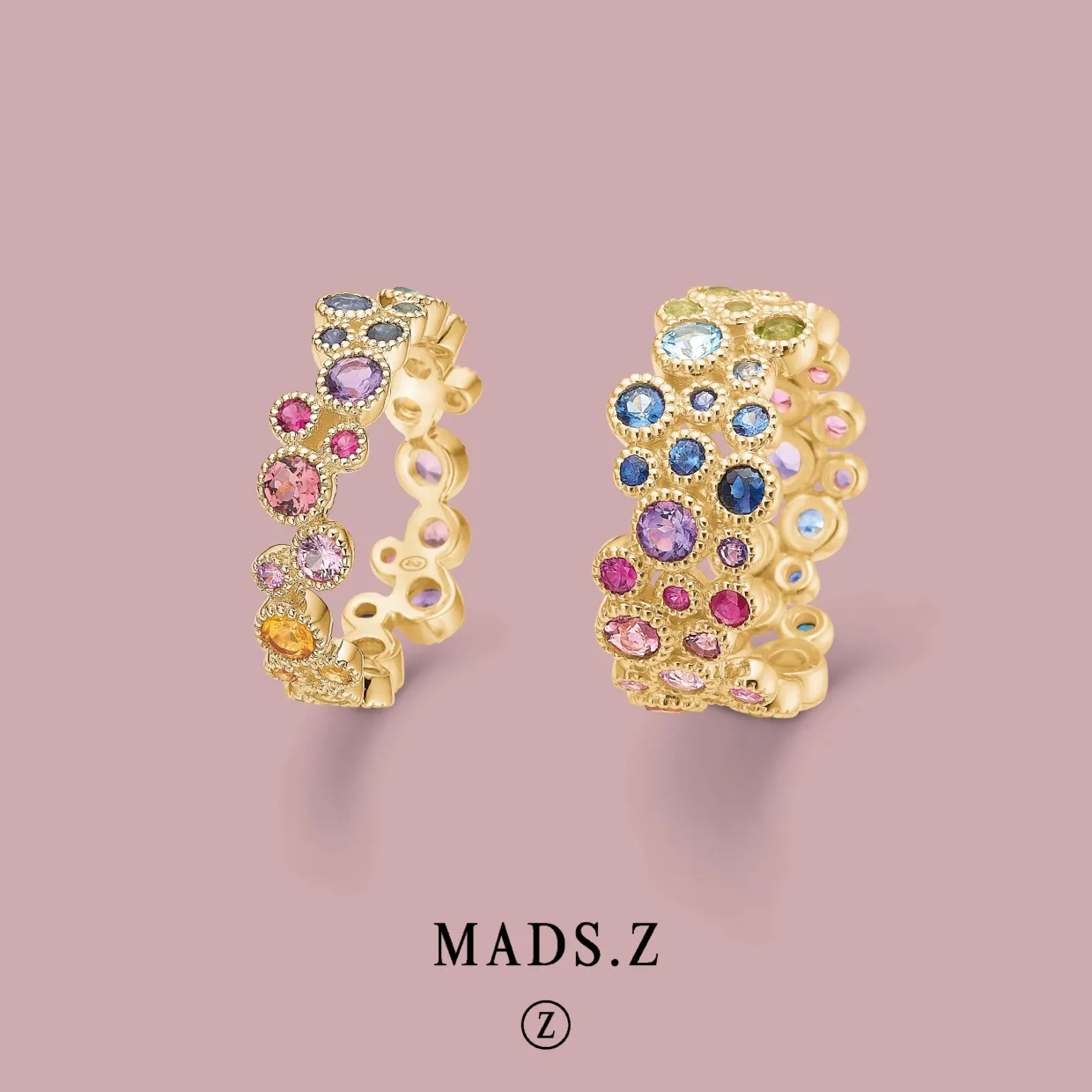 MADS Z LUXURY RAINBOW RING 14 KT GULD RING MED ÆGTE STENE - 1544063