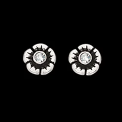 SCROUPELS ØRERINGE SØLV OG OXIDERET MED BLOMST - 155212