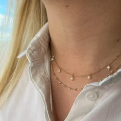 SCROUPLES 8 KARAT GULD HALSKÆDE MED PERLE PÅ RÆKKE-33623,45