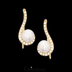 SCROUPLES 8 KARAT GULD ØRERINGE MED PERLE OG ZIRKONIA - 118333