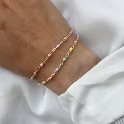 SCROUPLES ARMBÅND FORGYLDT SØLV MED ROSA EMALJE 17+2 CM - 39402A,M