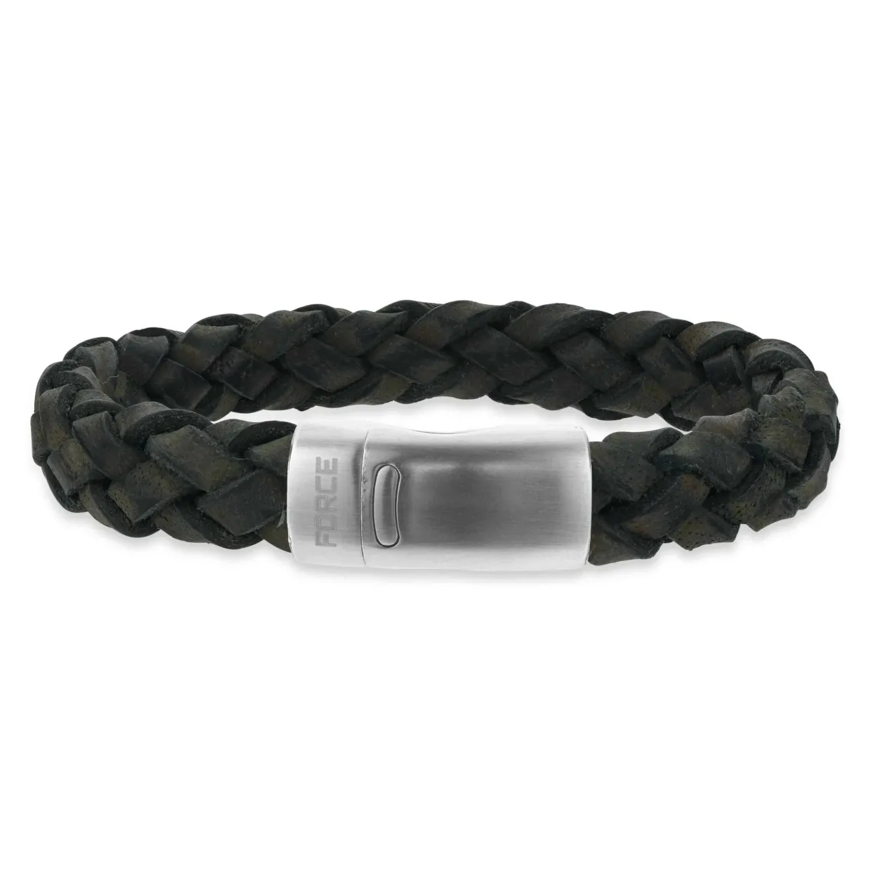 SCROUPLES FORCE ARMBÅND I GRØNT LÆDER OG STÅL 21CM - 03561A,M