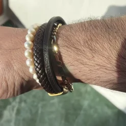 SCROUPLES FORCE ARMBÅND LÆDER BRUN 21 CM MED 3 RÆKKER - 03681A,M