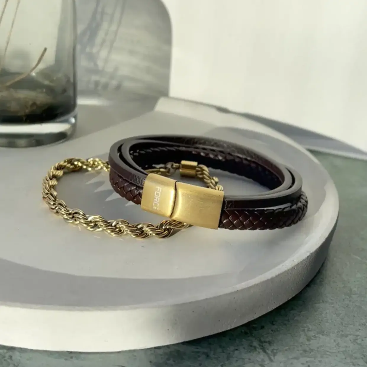 SCROUPLES FORCE ARMBÅND LÆDER BRUN 21 CM MED 3 RÆKKER - 03681A,M