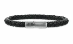 SCROUPLES FORCE ARMBÅND SORT LÆDER MED STÅLLÅS - 03501A,M