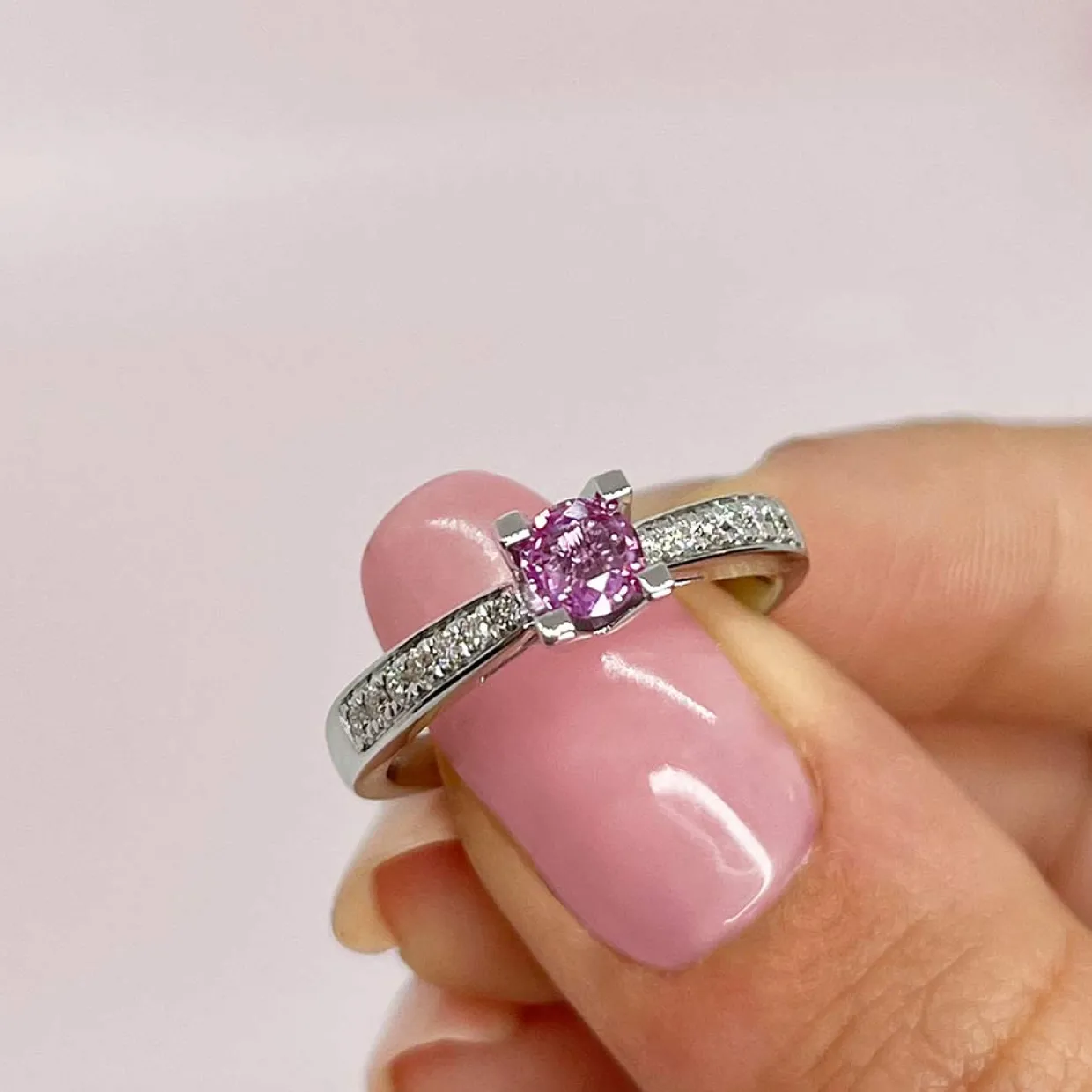 SCROUPLES JUBILÆUMSRING RING 14 KARAT HVIDGULD MED PINK SAFIR - 7536,40P