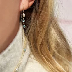 SCROUPLES ØRERINGE 9 KARAT GULD MED FERSKVANDSPERLE OG AQUA CUBIC ZIRKONIA - 123103