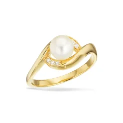SCROUPLES RING SØLV FORGYLDT MED FERSKVANDSPERLE OG ZIRKONIA - 729412