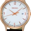 SEIKO UR HERRE GULD FARVET MED BRUN LÆDERREM - SGEH88P1