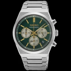 SEIKO UR HR CHRONOGRAF GØRN SKIVE MED LÆNKE - SSB461P1