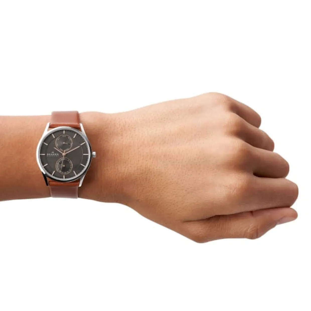 SKAGEN HOLST MULTIFUNKTION STÅL OG ROSA FARVET MED BRUN REM - SKW6086