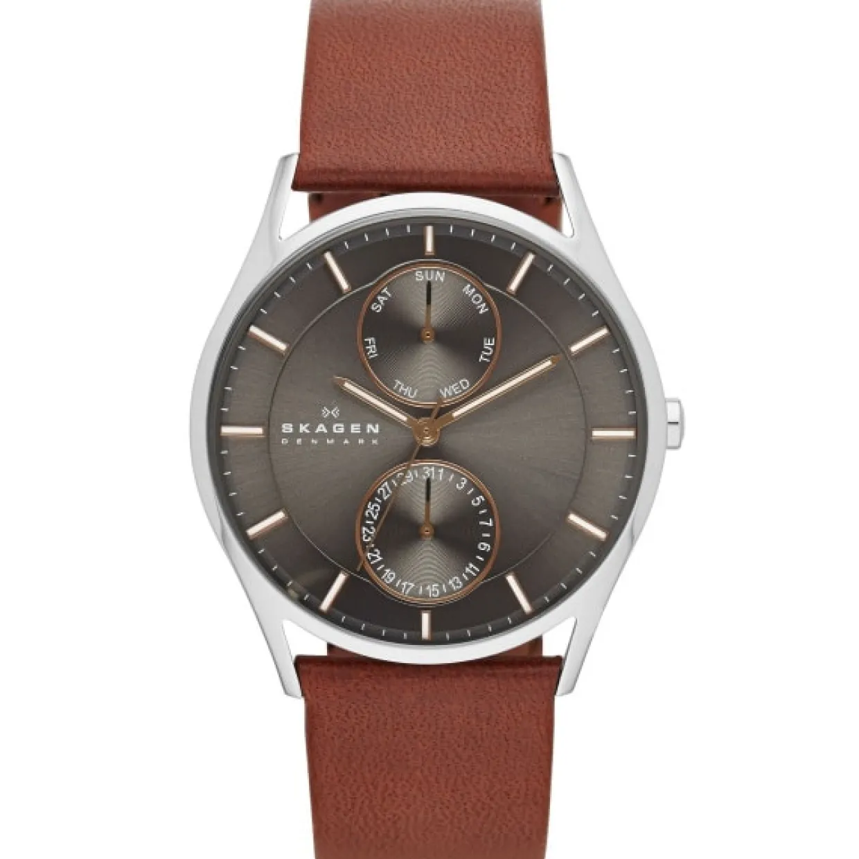 SKAGEN HOLST MULTIFUNKTION STÅL OG ROSA FARVET MED BRUN REM - SKW6086