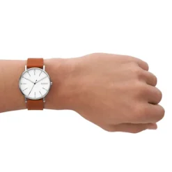 SKAGEN SIGNATUR HERRE UR LÆDER MED HVID SKIVE - SKW6903