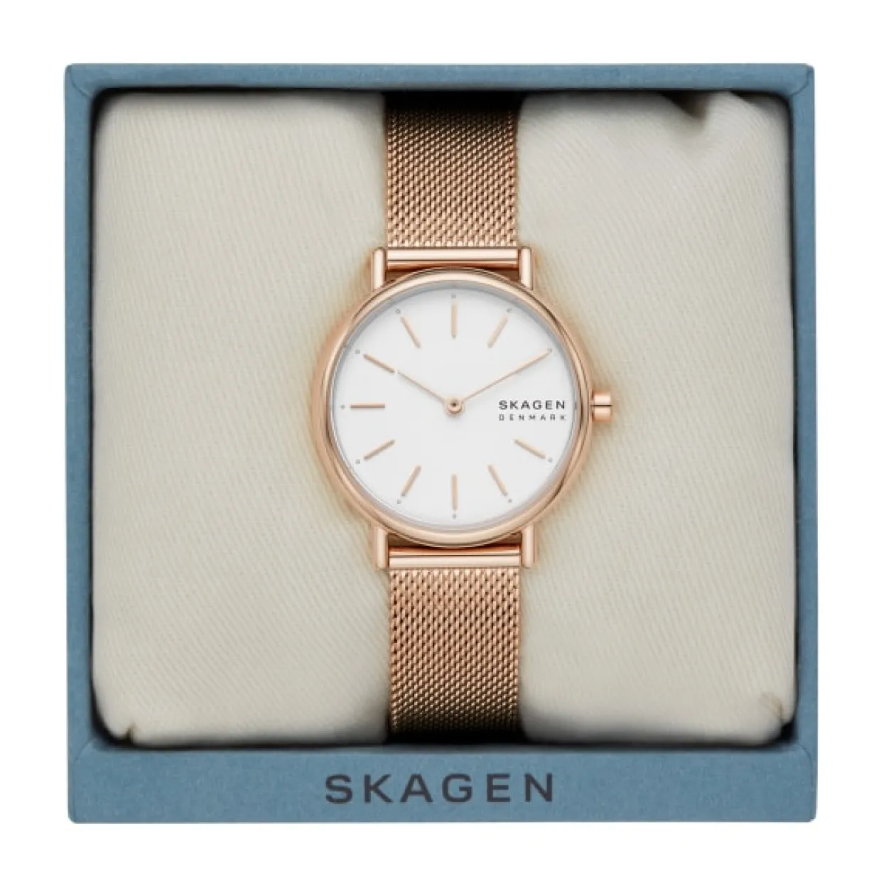 SKAGEN SIGNATUR LILLE DAME UR ROSA MESH LÆNKE MED LYS SKIVE - SKW2694