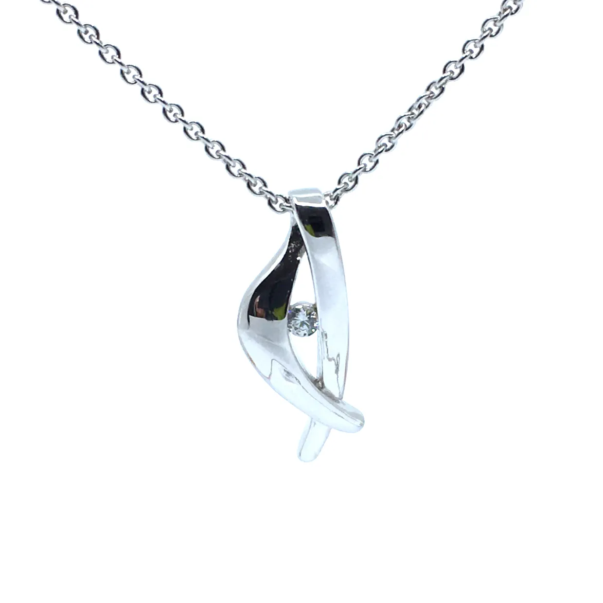 SØLV HALSKÆDE RHODINERET MED SYNTETISK ZIRKONIA