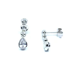 SØLV ØRERINGE HÆNGER RHODINERET MED SYNTETISKE ZIRKONIA