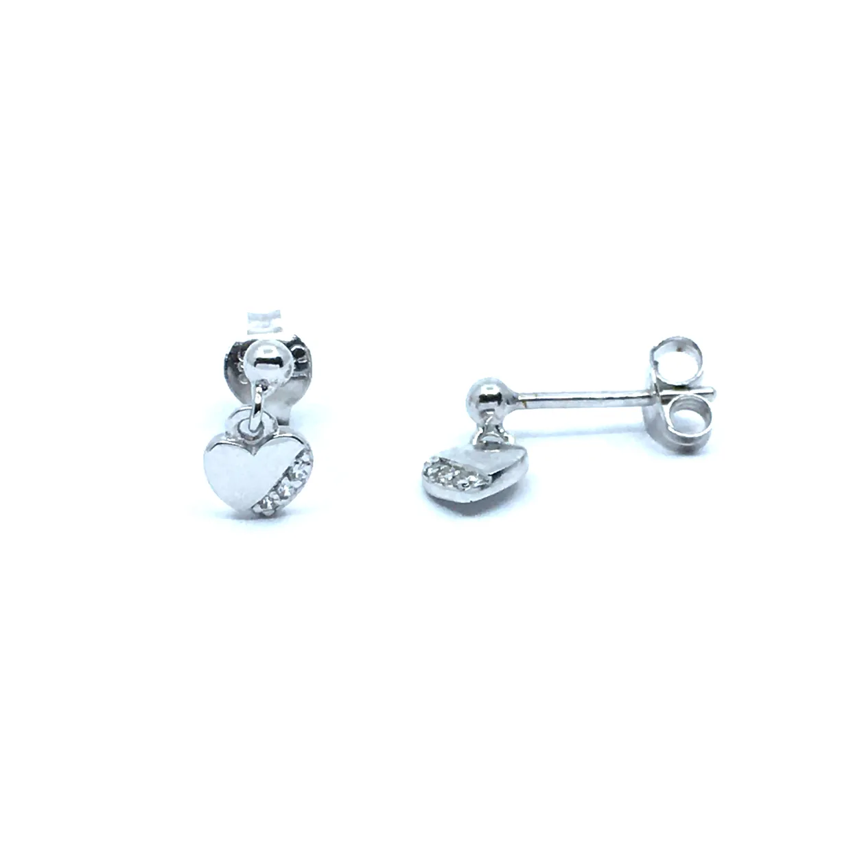 SØLV ØRERINGE HÆNGER STIK HJERTE MED SYNTETISKE ZIRKONIA