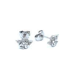 SØLV ØRERINGE STIK RHODINERET MED ENGEL