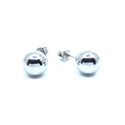 SØLV ØRERINGE STIK RHODINERET HALV MASSIV KUGLE 10 MM