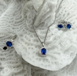 SØLV ØRERINGE STIK ROSET MED SYNTETISK SAFIR OG ZIRKONIA