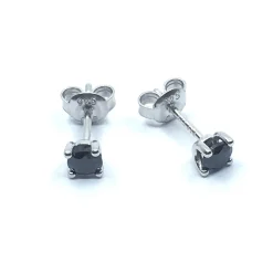 SØLV ØRESTIK RHODINERET 4 GRABBER MED SORT SYNT. ZIRKONIA 4 MM