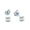 SØLV ØRESTIK RHODINERET HVID MED KNAP FERSKVANDSPERLE 5 MM