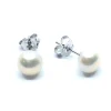 SØLV ØRESTIK RHODINERET HVID MED KNAP FERSKVANDSPERLE 6 MM
