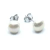 SØLV ØRESTIK RHODINERET MED HVID KNAP FERSKVANDSPERLE 8 MM