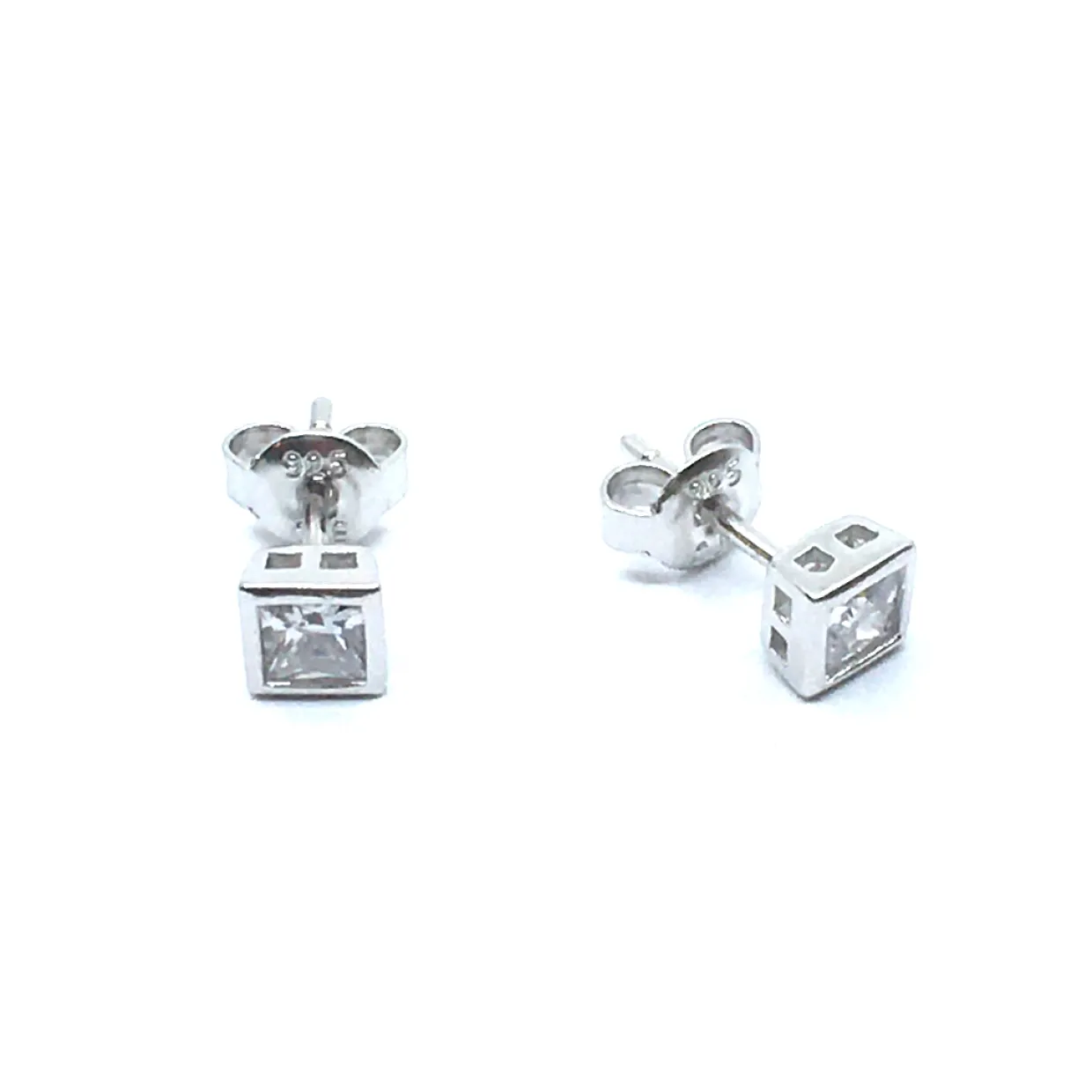 SØLV ØRESTIK RHODINERET MED SYNT. KLAR FIRKANTET ZIRKONIA 3,5 MM