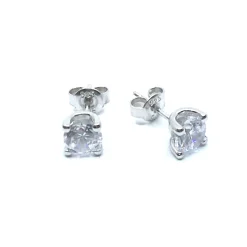 SØLV ØRESTIK RHODINERET MED SYNT. KLAR ZIRKONIA 7 MM 4 GRAPPET FATNING