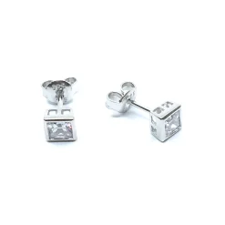 SØLV ØRESTIK RHODINERET MED SYNT. KLAR FIRKANTET ZIRKONIA 4 MM