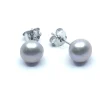 SØLV ØRESTIK RHODINERET MED KNAP LYS GRÅ FARVET FERSKVANDSPERLE 5 MM