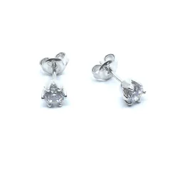 SØLV ØRESTIK RHODINERET MED SYNT. KLAR ZIRKONIA 5 MM 6 GRAPPET FATNING