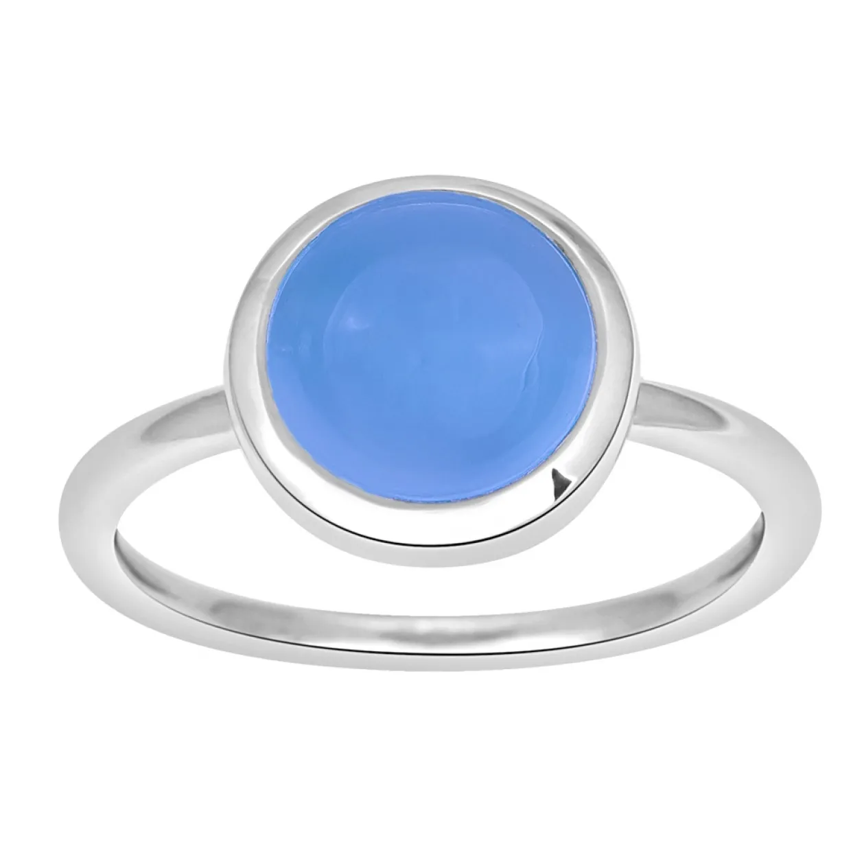 SØLV RHODENERET RING MED BLÅ KALCEDON 9 MM