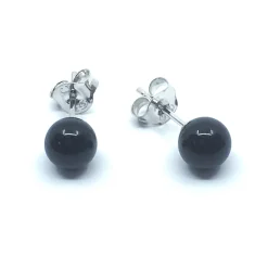 SØLV RHODINERET ØRESTIK MED RUND SORT ONYX 4 MM