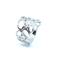 SØLV RING RHODINERET BRED BOBLE