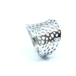 SØLV RING RHODINERET BRED MASSIV HUL MØNSTER