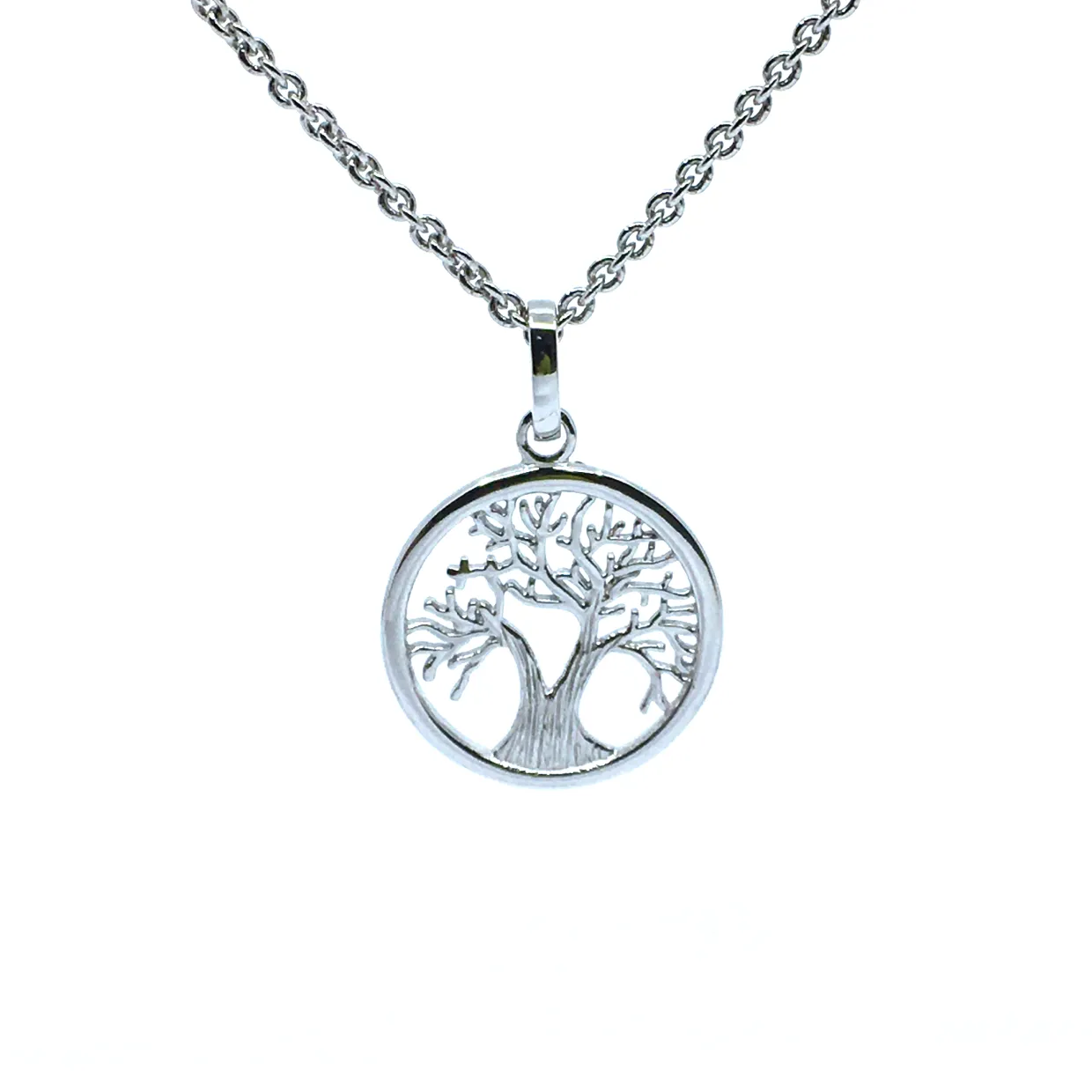 SØLV VEDHÆFTET LIVETSTRÆ 15 MM + KÆDE 45 CM