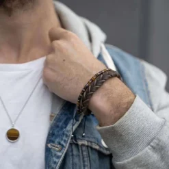 SON OF NOA LÆDER ARMBÅND FLET GRÅ 23 CM - 80970239323