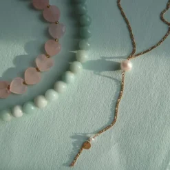 STINE A CALLAS Y-SHAPE SØLV FORGYLDT HALSKÆDE MED PERLE - 2064-02-OS