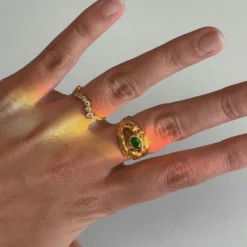 STINE A MY LOVE RING FORGYLDT SØLV GRØN STEN - 4048-02