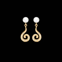 STUDIO Z CURIOSITY ØRERINGE FORGYLDT SØLV MED PERLE OG HVIDE STEN – 7217870