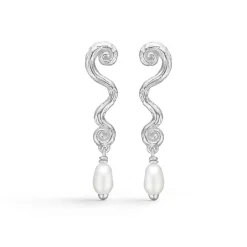 STUDIO Z SØLV WAVE ØRERINGE MED FERSKVANDSPERLER - 7113845
