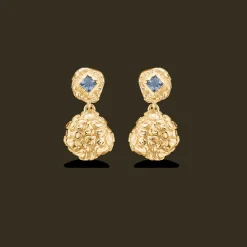 STUDIO Z UNTAMED ØRERINGE FORGYLDT SØLV MED BLÅ/GRÅ STEN - 7217884