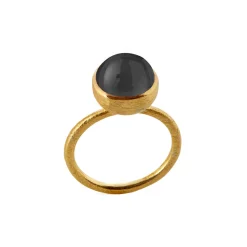 SUSANNE FRIIS BJØRNER FORGYLDT SØLV RING 10MM SORT AGAT STR 54 - 1678-2-101