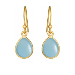 SUSANNE FRIIS BJØRNER ØRERING SØLV FORGYLDT DRÅBE LYSEBLÅ KRYSTAL - 5249-2-111