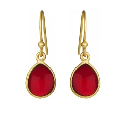 SUSANNE FRIIS BJØRNER ØRERINGE FORGYLDT SØLV MED GRANAT KRYSTAL - 5249-2-201