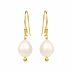 SUSANNE FRIIS BJØRNER SØLV FORGYLDT ØRERINGE OVAL PERLE - 5664-2-900