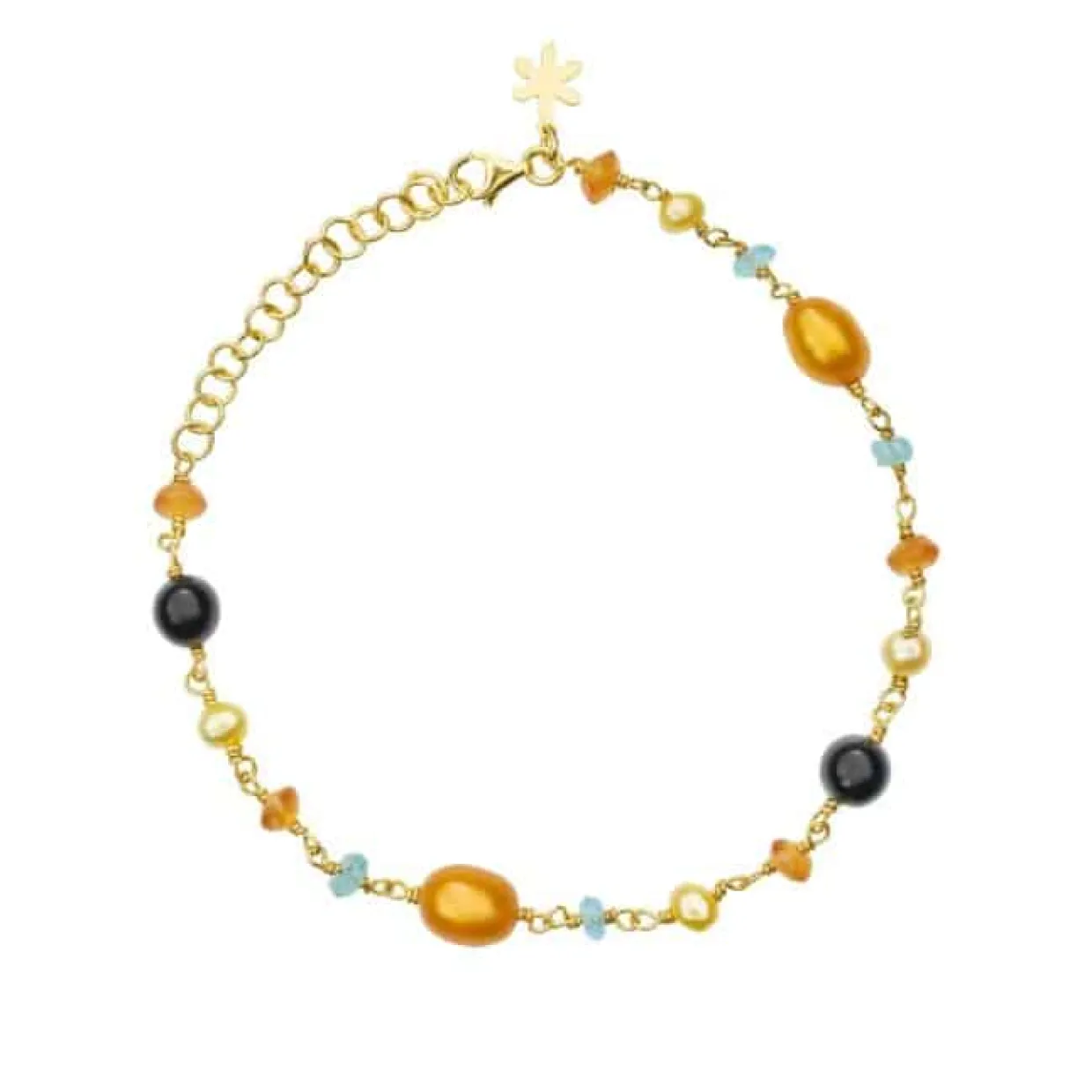 SUSANNE FRIIS BJØRNER SØLV FORGYLDT ARMBÅND MED STEN MIX I ORANGE, SORT OG BLÅ - 1901-2-20-588